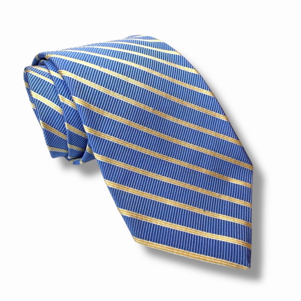 Brooks Brothers Makers Preppy Gold Blue Stripes  Vintage USA 58x3.5 Mens NeckTie